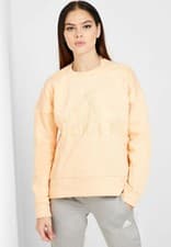 Image of Adidas Women's ID GLAM Sweatshirt Fashion Sports Crew Top Pullover DZ8679 Orange