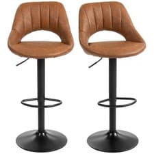 Image of HOMCOM Barstools Set of 2, Dining Stools with Backrest and Footrest, Brown