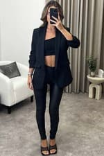 Image of Hope Black Ruched Sleeve Oversized Tailored Blazer