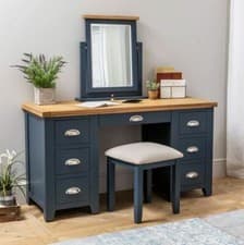 Image of Dressing Table Set with Mirror & Stool Twin Pedestal Westbury Blue Painted