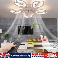 Image of LED Ceiling Fan Light Dimmable Living Room Chandelier Lamp With Remote Control