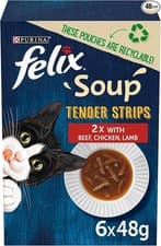 Image of Felix Soup Cat Food Tender Strips Farm Selection Cat Food 6x48g Pack of 8 UK