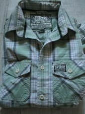 Image of SUPERDRY Men's LONG Sleeved Shirt SMALL Checked PALE GREEN& WHITE New NO Tags