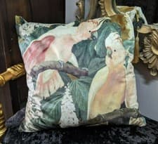 Image of New 18x18 Square PARROTS Bird Design Cream Shabby Chic VELVET Feather CUSHION