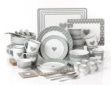 Image of 80pc Grey Heart Combination Tableware Set; Porcelain, Placemats and Cutlery