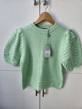 Image of Mint Velvet Green Puff Sleeve Knit Jumper Scallop Hem Size S BNWT