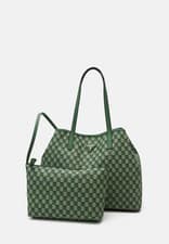 Image of GUESS VIKKY II Large Tote Handbag for Women HWJT93 Green Check Shopping Bag