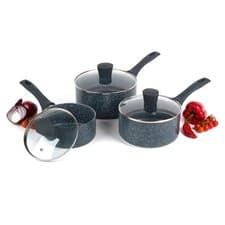 Image of Russell Hobbs Saucepan Set 3 Piece Non-Stick Blue Marble Aluminium 16/18/20 cm