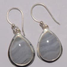 Image of Blue Lace Agate Earring 925 Sterling Silver Handmade Gemstone Jewelry 1.6''