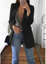 Image of Womens Long Sleeve Solid Blazer Jacket Suit Ladies Work Casual Slim Coat Tops UK
