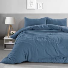 Image of Washed Linen Look Soft Touch Duvet Cover Bedding Pillowcase Set Grey Blush Blue