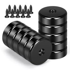 Image of 10 Pieces Black Neodymium Magnets, 25 x 8 mm Strong Pot Magnet Round Hole