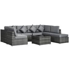 Image of Outsunny 8 Pieces Patio Rattan Sofa Set Outdoor Garden Furniture Set Grey