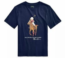 Image of Ralph Lauren boys polo bear on navy T-shirt polo pony 5/6Y - boy NEW