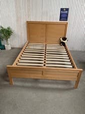 Image of Solid Oak King Size Bed Frame 5ft | Natural Wood Panelled Sprung Slatted Base