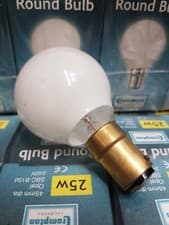 Image of 10x CROMPTON 25w B15d Round Bulbs Opal 65mm Dia 240v Tungsten Incandescent