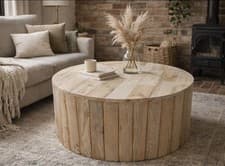 Image of Handmade Coffee Table Round Circular Cube 82cm Diameter 