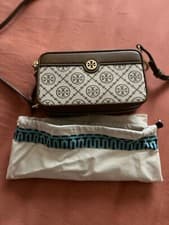 Image of Tory Burch T Monogram Jacquard Double Zip Hazel Colour Mini Bag New With Tags
