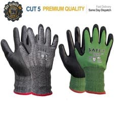 Image of Level 5 PU Anti Cut Resistant Safety Work Gloves Builders Grip Protection