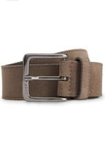 Image of Hugo BOSS Mens Ronnie-Sd-St Sz35 Suede belt with logo-engraved gunmetal buckle