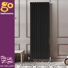 Image of Matt Black Designer Radiator Vertical Modern Flat Column Double Panel 1600x610mm