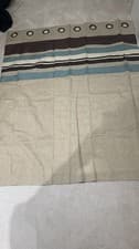 Image of Pair Linen Eyelet curtains 45x54 Fully Lined Blue Brown Stripe New