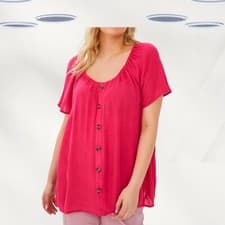 Image of Ex Evans Women’s Short Sleeve Button Front Top in Pink