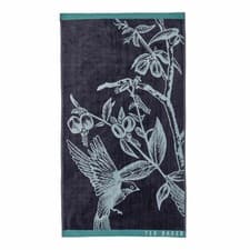 Image of Ted Baker Navy Botanical Birds Bath Sheet Hand Towel Luxury Cotton Set UK Bundle