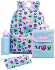 Image of Minecraft Blue Creeper 4 Piece Backpack Set Girls