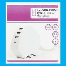 Image of 4 Port USB Desktop Mains Charging Hub (1x Type-C, 3x Type-A) Charge Mobile Phone
