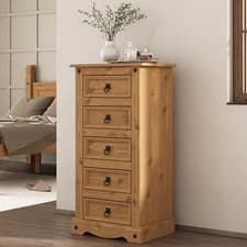 Image of Corona Chest of Drawers 5 Drawer Narrow Tall Mexican Solid Pine