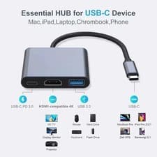 Image of USB C to HDMI Adapter 4K – 3-in-1 Type C to HDMI/USB 3.0/PD Converter Thunderbol