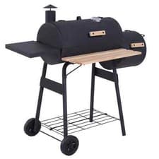 Image of Outsunny Portable Charcoal BBQ Grill, Cold-rolled Steel, Solid Wood, 104H x 124L
