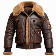 Image of Men's Brown B3 RAF Bomber Flying Aviator Real Shearling Fur Leather Jacket Coat