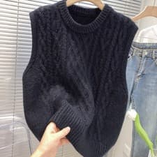 Image of Women Retro Chunky Knit Vest Pullover Sleeveless Jumper Sweater Tank Top Casual