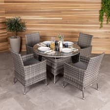 Image of Charles Bentley Garden Outdoor 4 Piece Rattan Dining Set Grey