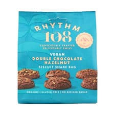 Image of 8 x 135g Rhythm 108 Swiss Vegan Biscuit Share Bag - Double Chocolate Hazelnut