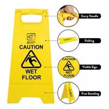 Image of Caution Wet Floor Sign Cleaning In Progress Yellow Warning Cone Hazard Safety UK