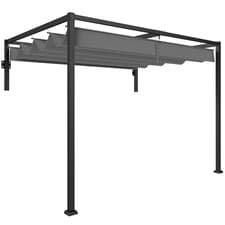 Image of Outsunny 2 x 3(m) Wall Mounted Pergola with Retractable Roof, Dark Grey