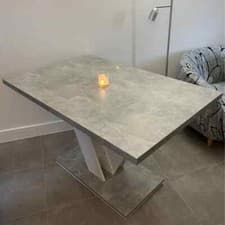 Image of Grey White Dining Kitchen Table Extending 120 160cm V Leg Concrete 6 8 Masy