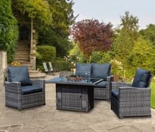 Image of Rattan Garden Furniture Set 4 Seater Firepit Table Outdoor Patio Conservatory