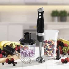 Image of Daewoo 600W Black and Silver Hand Blender Set with Whisk Chopper & Jug