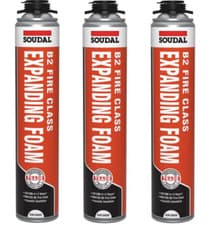 Image of Soudal B2 Fire & Acoustic Expanding Foam Gap Filler, Gun Grade, 750ml x 3
