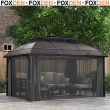 Image of 4 x 3m Aluminium Rectangular Frame Hard Gazebo, with Accessories - Brown