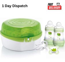 Image of MAM Microwave Steriliser Set Baby Bottle Steriliser 2 Bottles & Soother