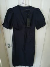 Image of Mint Velvet Navy Puff Sleeve Midi Dress