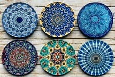 Image of Drink Coasters Set Of 6 Turkish Moroccan Design Round Coaster Tea Coffee Cup Mat