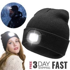 Image of LED Lighted Beanie Cap with Head Torch Light Unisex Teenage Winter Warm Knit Hat