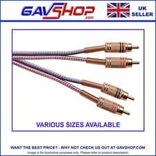 Image of Pro Gold Plated 2x Phono to 2x Phono Audio RCA Leads cable 0.5m 1m 1.8m 2m 4m 5m