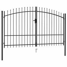Image of Fence Gate Double Door with Spike Top Steel Black Barrier Multi Sizes vidaXL
